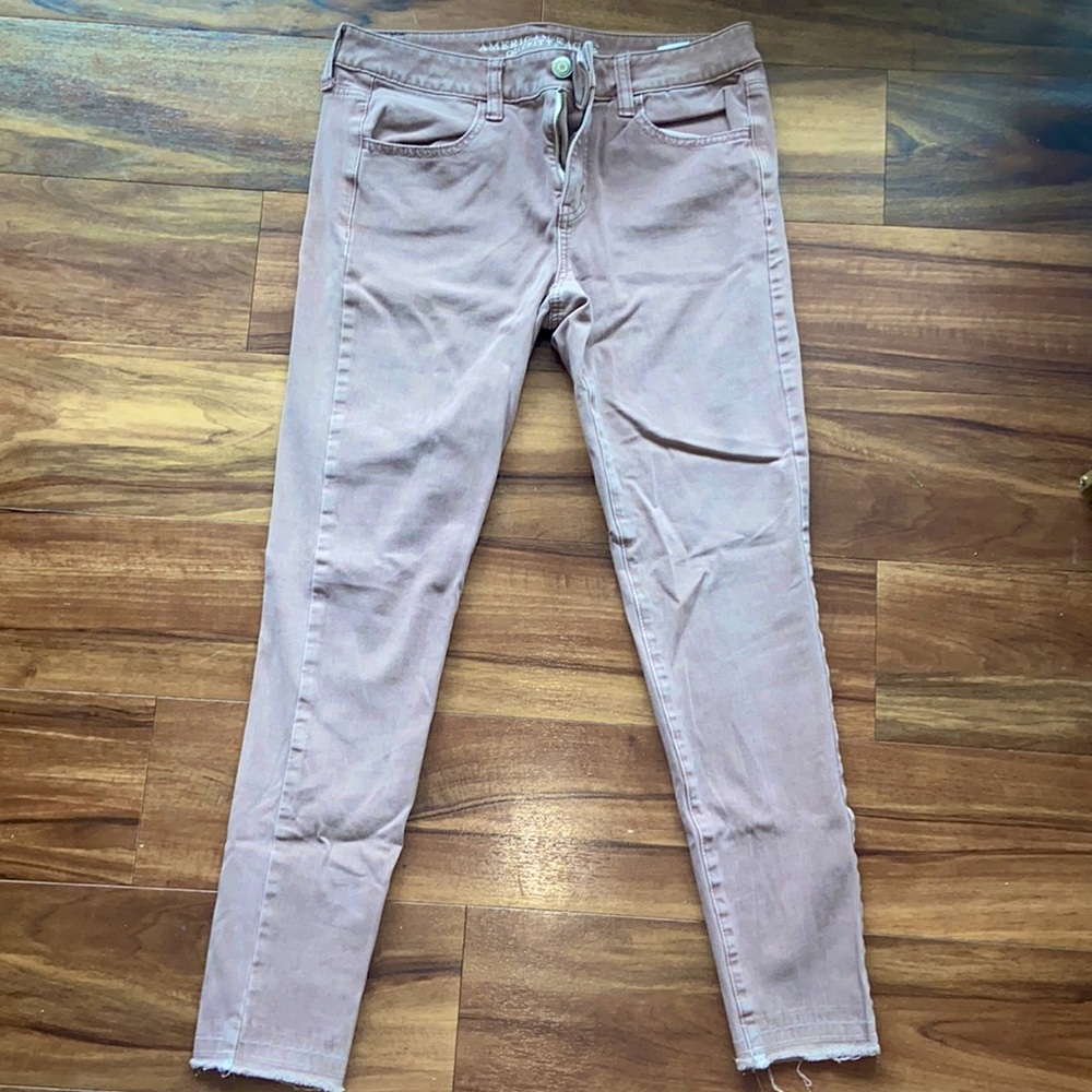 American Eagle Size 8 360 Super Stretch Jeggings in Pink/Grey